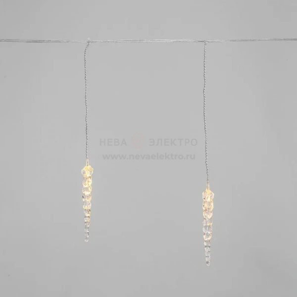 Гирлянда светодиодная "Айсикл" (бахрома) "Сосульки" 1.5х0.25м 10LED тепл. бел. 0.51Вт IP20 провод прозр. Neon-Night 303-067
