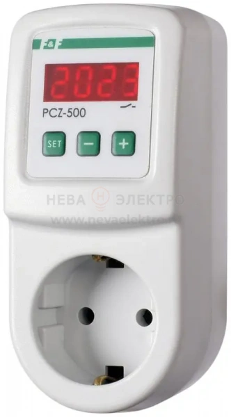 Реле времени PCZ-500 1 канал-100 пар включ./выключ.; суточн./недел. циклы работы; функция реле напряжения; тип корпуса вилка-розетка F&F EA02.002.012