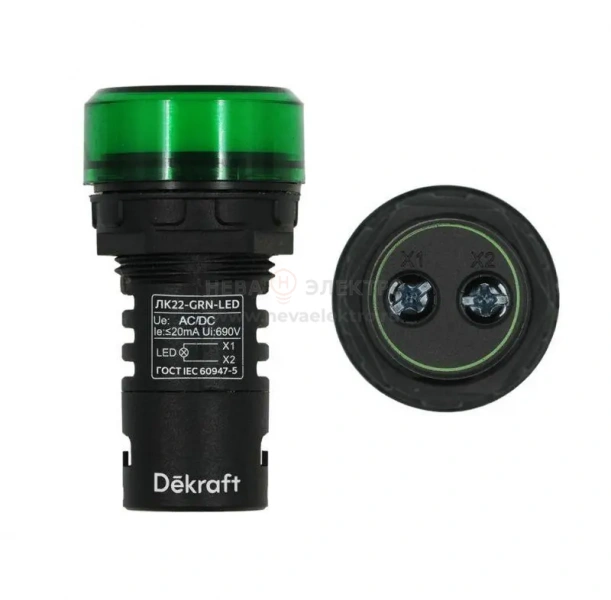 Лампа коммутационная ADDS ЛК-22 d22мм 220В зел. LED DEKraft 25002DEK