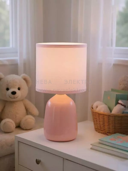 Светильник настольный JH2-02-pk E14 IP20 130х130х255мм керамика; ткань; PVC-пластик роз. JazzWay 5062337