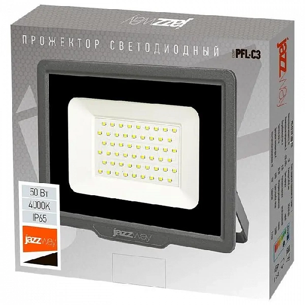 Прожектор светодиодный PFL-C3 50Вт 4000К IP65 ДО compact закален. прозр. стекло JazzWay 5045699