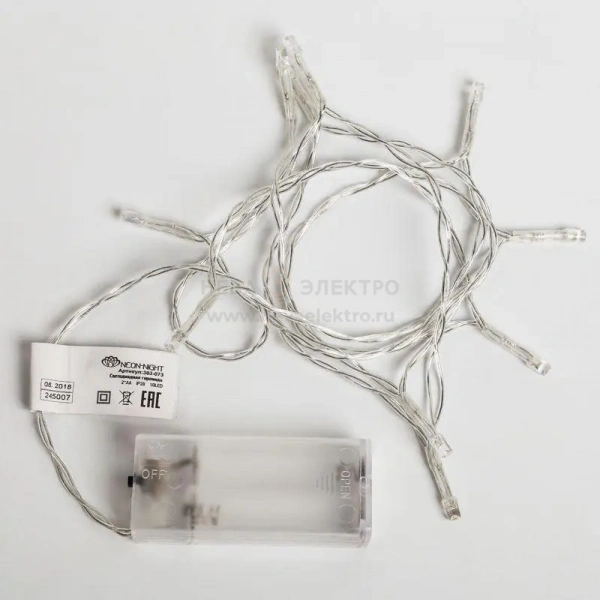 Гирлянда светодиодная универсальная 1.2м 10LED тепл. бел. 0.1Вт IP20 провод ПВХ прозр. элементы питания 2хAA (не в компл.) Neon-Night 303-073