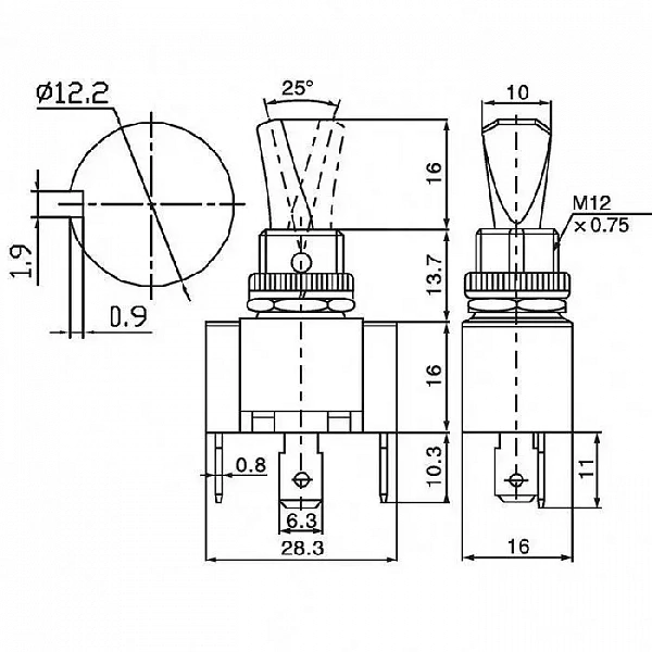 Тумблер 12В 30А (3с) ON-OFF 1п с красн. LED подсветкой (ASW-07D-2) Rexant 36-4350