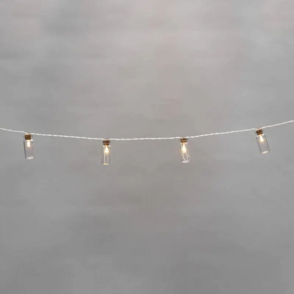 Гирлянда светодиодная "Баночки" 1.5м 10LED тепл. бел. 0.1Вт IP20 провод ПВХ прозр. элементы питания 2хAA (не в компл.) Neon-Night 303-096