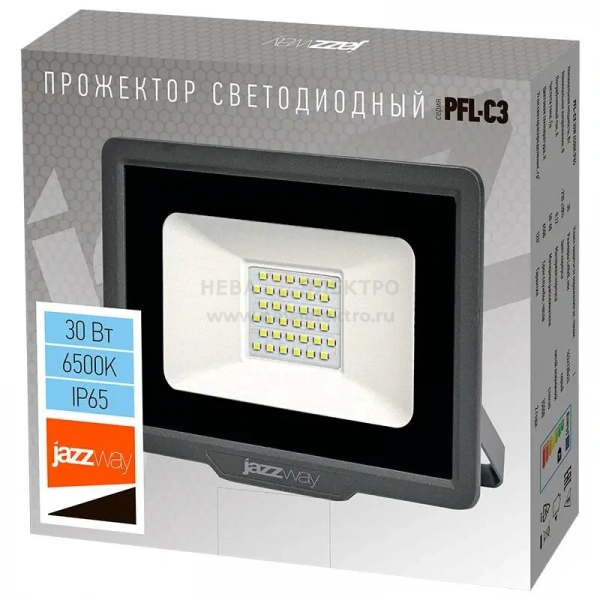 Прожектор светодиодный PFL-C3 30Вт 6500К IP65 ДО закален. прозр. стекло JazzWay 5023567A