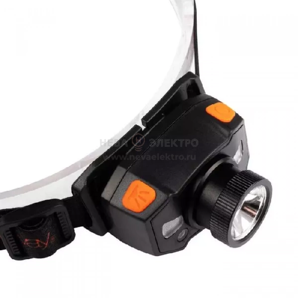 Фонарь аккумуляторный налобный AccuH1-L5WZ-og zoom LED 5Вт + 2хRED SMD IP54 5 режимов: 100проц. 180лм 3.5ч/50проц. 110лм 5.5ч/30проц. 65лм 15ч/красн. 28ч/мигающ. красн. 12ч аккум. 0.8А.ч управл. жестами черн./оранж. JazzWay 5036611