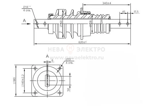 Изолятор фарфоровый проходной усиленный ИПУ-10/630-7.5 УХЛ1 ЮАИЗ 00-00026320