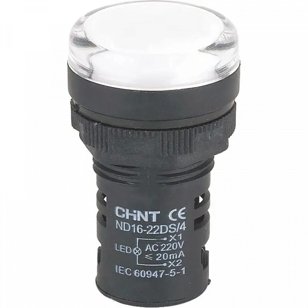 Индикатор ND16-22DS/4C компактный встроен. конденсатор IP65 AC 230В (R) бел. CHINT 828163