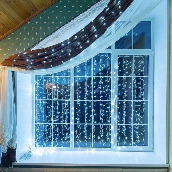 Гирлянда светодиодная "Твинкл Лайт" 15м 120LED бел. 6.9Вт 220-240В IP20 с контроллером 8 режимов провод ПВХ темн. зел. Neon-Night 303-055