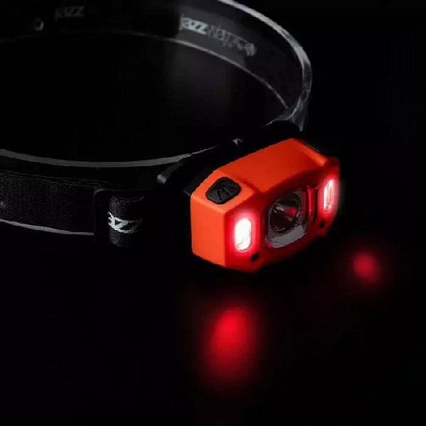 Фонарь аккумуляторный налобный AccuH3-L5W-og zoom LED 5Вт + 2хRED SMD IP54 5 режимов: 100проц. 180лм 3.5ч/50проц. 110лм 5.5ч/30проц. 65лм 15ч/красн. 28ч/мигающ. красн. 12ч аккум. 1.2А.ч управл. жестами оранж. JazzWay 5036673