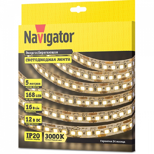 Лента светодиодная 14 457 NLS-2835WW168-16-IP20-12V (уп.5м) NAVIGATOR 14457