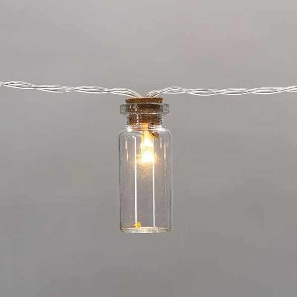 Гирлянда светодиодная "Баночки" 1.5м 10LED тепл. бел. 0.1Вт IP20 провод ПВХ прозр. элементы питания 2хAA (не в компл.) Neon-Night 303-096
