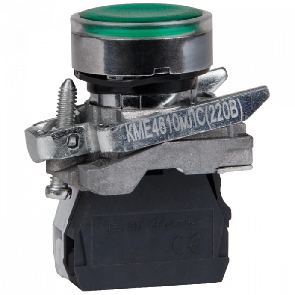 Кнопка КМЕ4540мЛС-24В-зеленый-4но+0нз-цилиндр-индикатор-IP54 КЭАЗ 289920