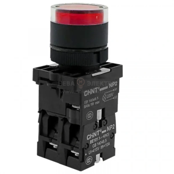 Кнопка управления NP2-EW3465 1НО+1НЗ AC/DC230В (LED) IP40 красн. (R) CHINT 575328