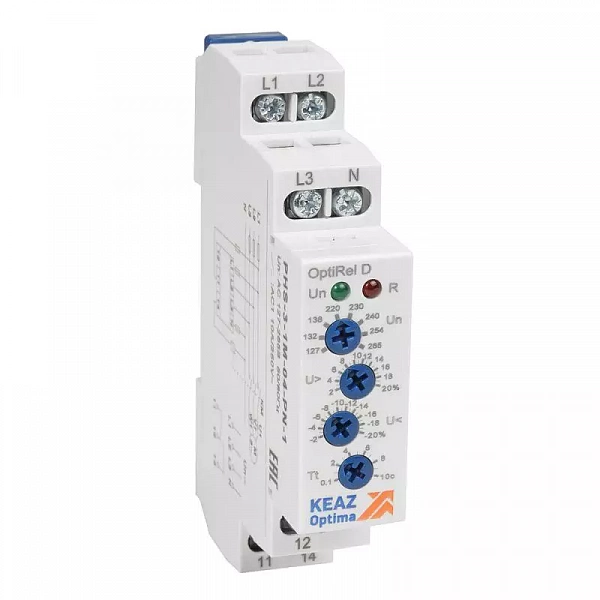 Реле контроля фаз OptiRel D PHS-3-1M-05-PN-1 повышенного/пониженного асимметрии 3Ф+N 1СО КЭАЗ 331986