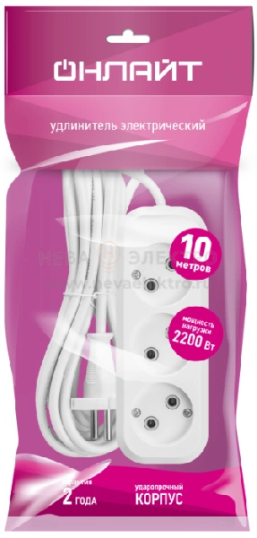 Удлинитель 3х10м без заземл. 10А IP20 90511 OPE-S-03-1000-X-2х1 ОНЛАЙТ 90511
