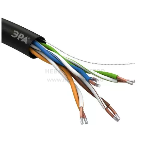 Кабель витая пара U/UTP кат.5E 4х2х24AWG solid CCA PE Outdoor Simple черн. (м) UL-4-PE-A Эра Б0044436