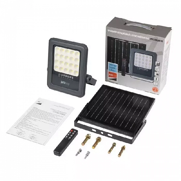 Прожектор светодиодный PFL SOLAR 02 50 6500К IP65 GR ДО с солнечн. панелью и пультом JazzWay 5058460