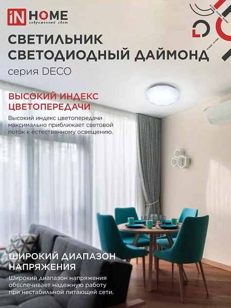 Светильник светодиодный DECO ДАЙМОНД 70Вт 6500К 6300лм 230В 496х85мм IN HOME 4690612052489