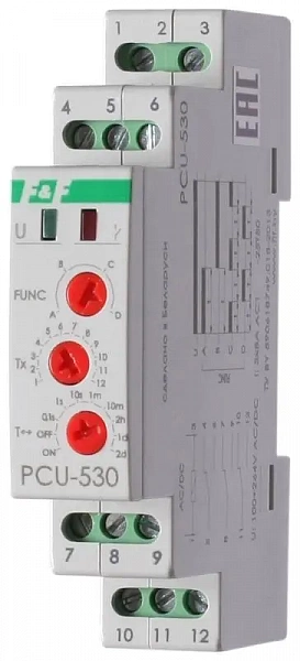 Реле многофункциональное PCU-530 (1 модуль; монтаж на DIN-рейке 100-264В AC/DC 3х8А 3NO/NC IP20) F&F EA02.001.025