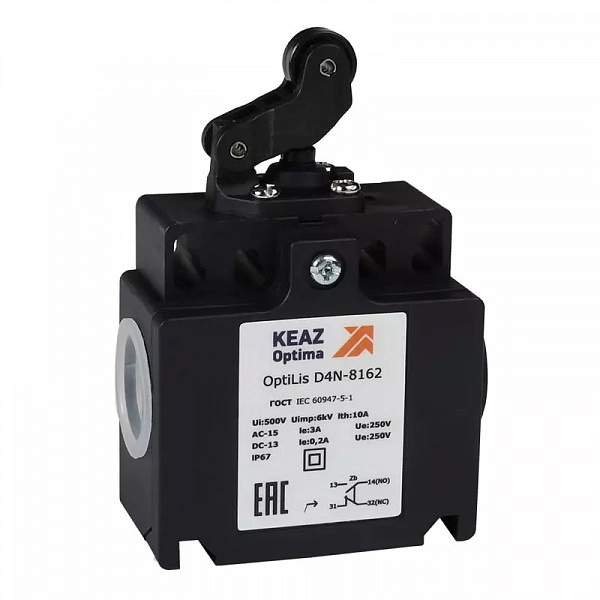 Выключатель концевой OptiLiS D4N-8162 рычаг роликовый горизонт. перемещение EN 50047 XCKT2121P16 КЭАЗ 365316