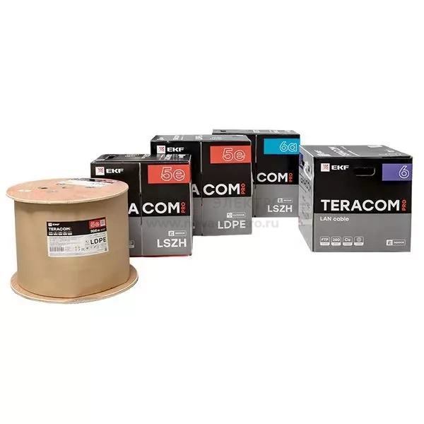 Кабель витая пара U/UTP кат.5E 4 пары 24 AWG solid LSZH нг(А)-HF сер. (м) TERACOM PRO EKF TRP-5EUTP-04LSH-GY-IN3