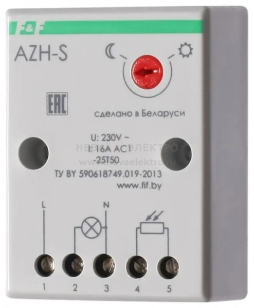 Фотореле AZH-S Плюс (выносной фотодатчик монтаж на плоскость 230В 16А 1НО IP20) F&F EA01.001.008