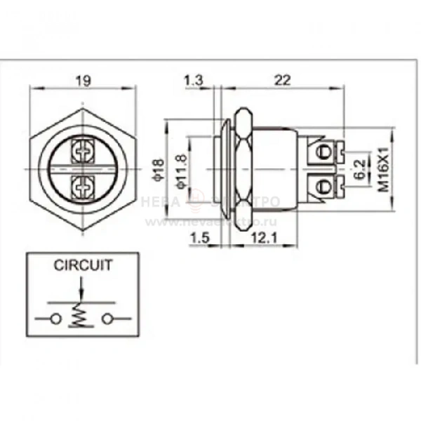 Кнопка антивандальная d16 Б/Фикс (2с винт) OFF-(ON) выпуклая (A16-A3) Rexant 36-3231