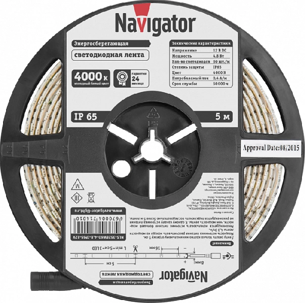 Лента светодиодная 71 401 NLS-3528W60-4.8 IP65 12B R5 4.8Вт/м (уп.5м) Navigator 71401