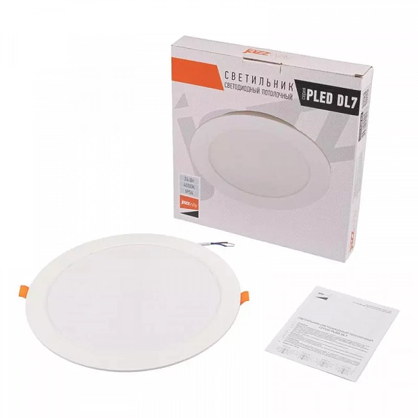 Светильник светодиодный PLED DL7 WH Downlight 24Вт 4000К IP54 220х26мм ДВО встраив. JazzWay 5042568
