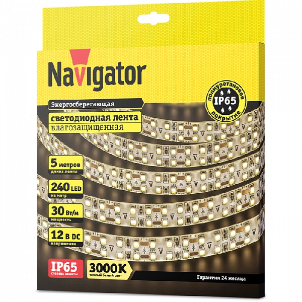 Лента светодиодная 14 466 NLS-2835WW240-30-IP65-12V (уп.5м) NAVIGATOR 14466