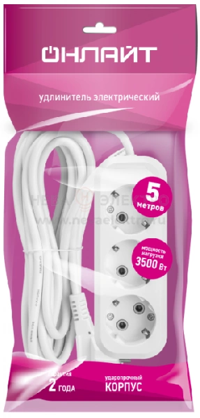 Удлинитель 3х5м с заземл. 16А IP20 90518 OPE-S-03-500-Е-3х1 ОНЛАЙТ 90518