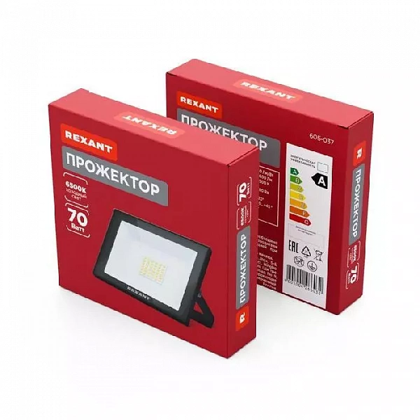 Прожектор светодиодный СДО 70Вт 6500К холод. бел. 5600лм черн. корпус Rexant 605-037