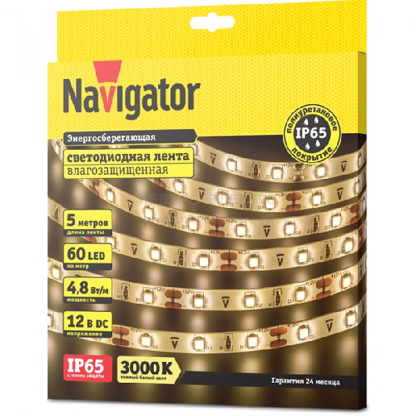 Лента светодиодная 71 403 NLS-3528WW60-4.8 IP65 12B R5 4.8Вт/м (уп.5м) Navigator 71403