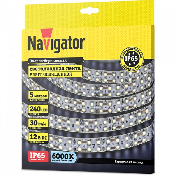 Лента светодиодная 14 464 NLS-2835CW240-30-IP65-12V (уп.5м) NAVIGATOR 14464