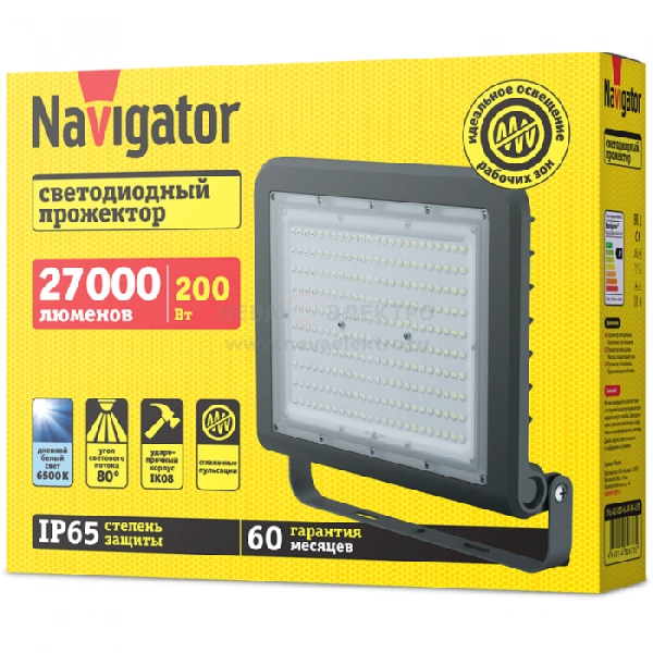 Прожектор светодиодный 80 678 NFL-02-200-6.5К-BL-LED 200Вт 6500К IP65 27000лм черн. Navigator 80678