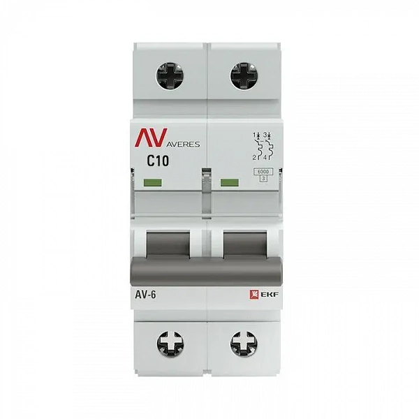 Выключатель автоматический модульный 2п C 10А 6кА AV-6 AVERES EKF mcb6-2-10C-av