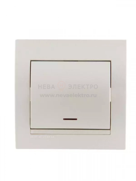 Выключатель 1-кл. СП Deriy 10А с подсветкой жемчуж./бел. метал. LEZARD 702-3030-111
