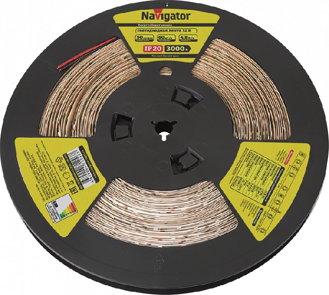 Лента светодиодная 71 246 NLS-3528WW60-4.8-IP20-12V-R50 4.8Вт/м (уп.50м) Navigator 71246