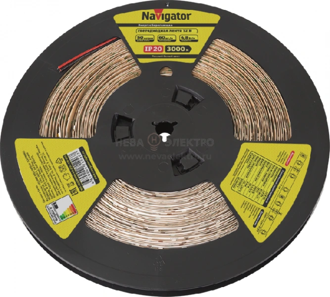 Лента светодиодная 71 246 NLS-3528WW60-4.8-IP20-12V-R50 4.8Вт/м (уп.50м) Navigator 71246