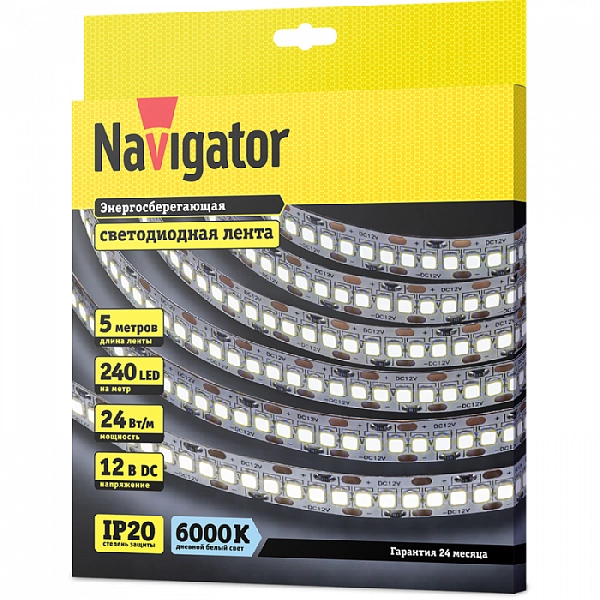 Лента светодиодная 14 459 NLS-2835CW240-24-IP20-12V (уп.5м) NAVIGATOR 14459