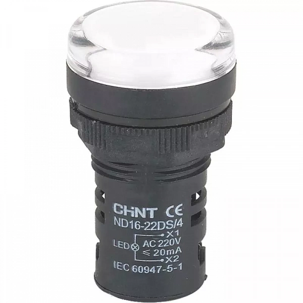 Индикатор ND16-22DS/2C компактный встроен. резистор IP65 AC/DC 24В (R) бел. CHINT 828112