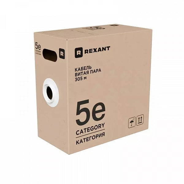 Кабель витая пара U/UTP кат.5E 4х2х24AWG LSZH нг(А)-HF INDOOR SOLID сер. РФ (305м) Rexant 02-0004-R