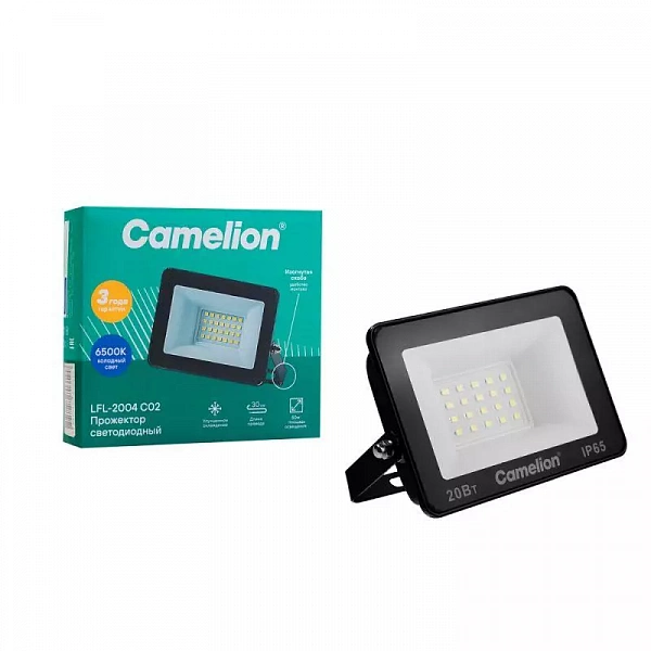 Прожектор светодиодный LFL-2004 C02 LED SMD 20Вт IP65 6500К 2000лм 230В 113х102х24 черн. Camelion 16330