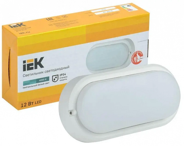 Светильник светодиодный ДПО 4012 12Вт 4000К IP54 овал бел. IEK LDPO0-4012-12-4000-K01