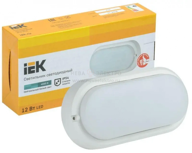 Светильник светодиодный ДПО 4012 12Вт 4000К IP54 овал бел. IEK LDPO0-4012-12-4000-K01