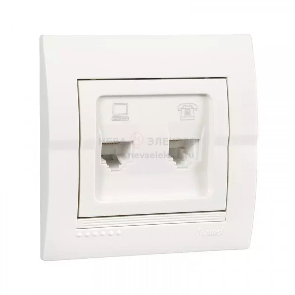 Розетка компьютерная + телефонная 2-м СП Deriy RJ45 + RJ11 IP20 бел. LEZARD 702-0202-143