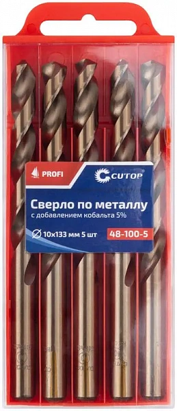Набор сверл по металлу Profi 10х133мм с кобальтом 5проц. (уп.5шт) Cutop 48-100-5