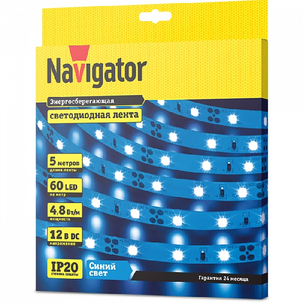 Лента светодиодная 80 295 NLS-3528B60-4.8-IP20-12V R5 (уп.5м) Navigator 80295