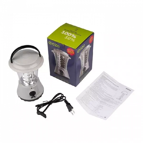 Фонарь аккумуляторный кемпинговый AccuF5-L36-gy 36LED аккум. 4В 1.6А.ч 10проц. 16ч/100проц. 2ч индикатор зарядки диммер сер. ФАZА 5027602